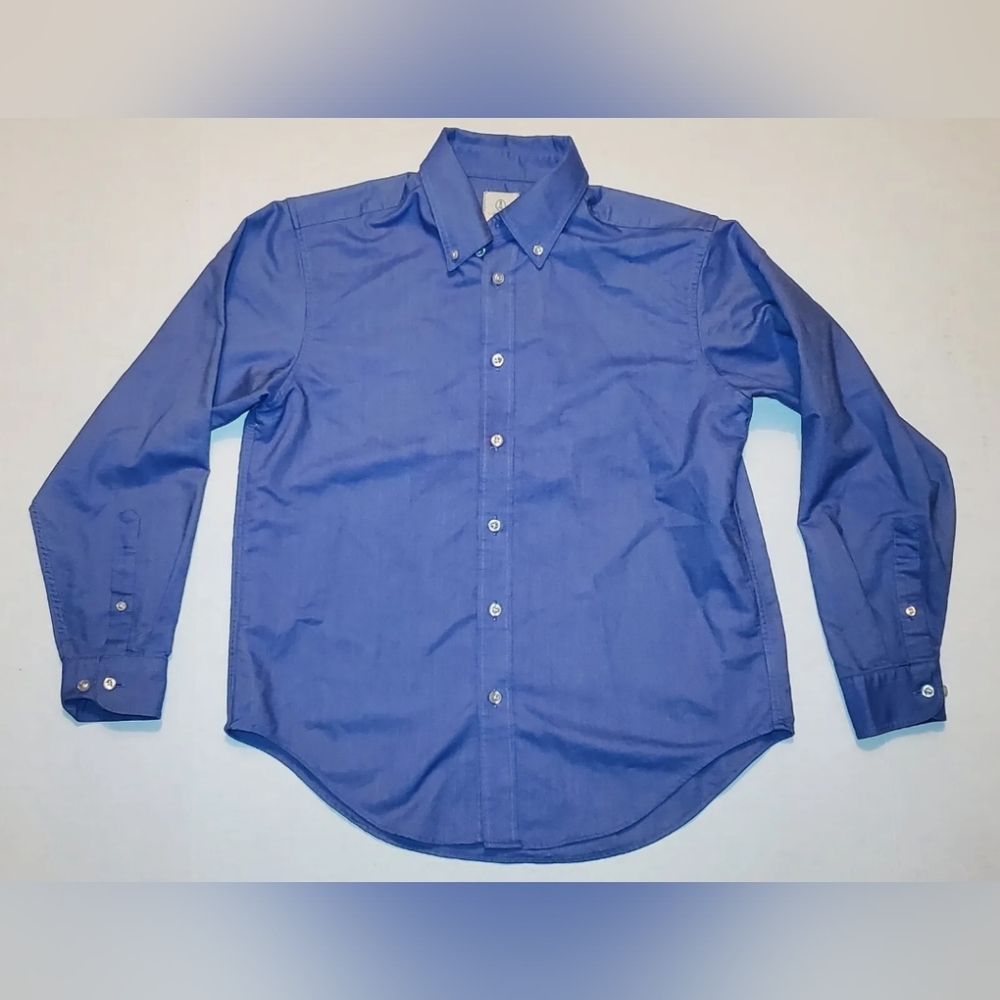 Lands End Boys XL Size 14 Button Up Collared Shirt Long Sleeve Blue